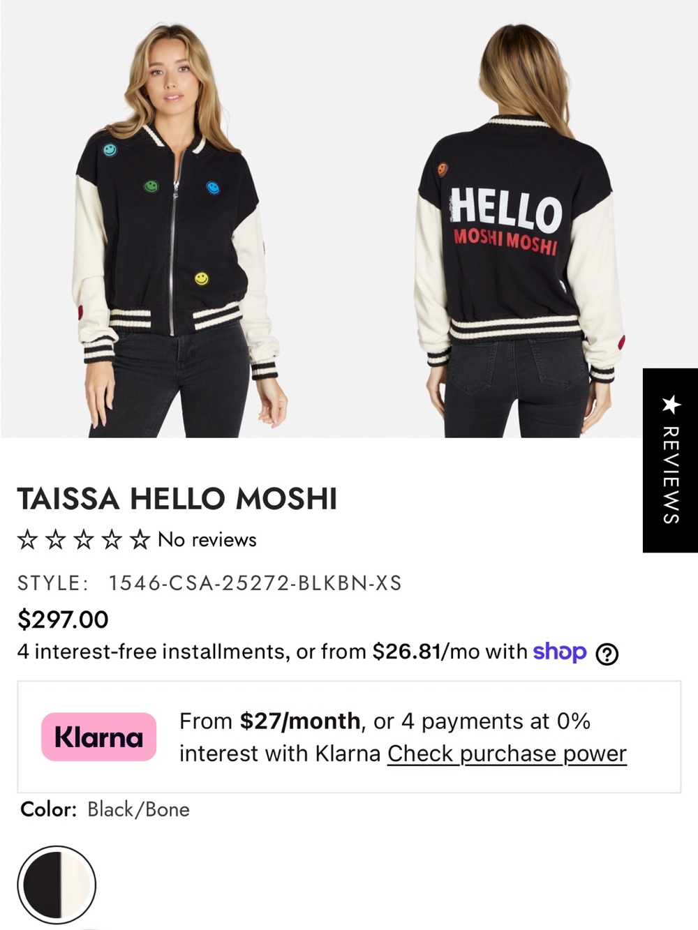 Lauren Moshi Taissa Hello Moshi Jacket Varsity Jacket Black & Cream